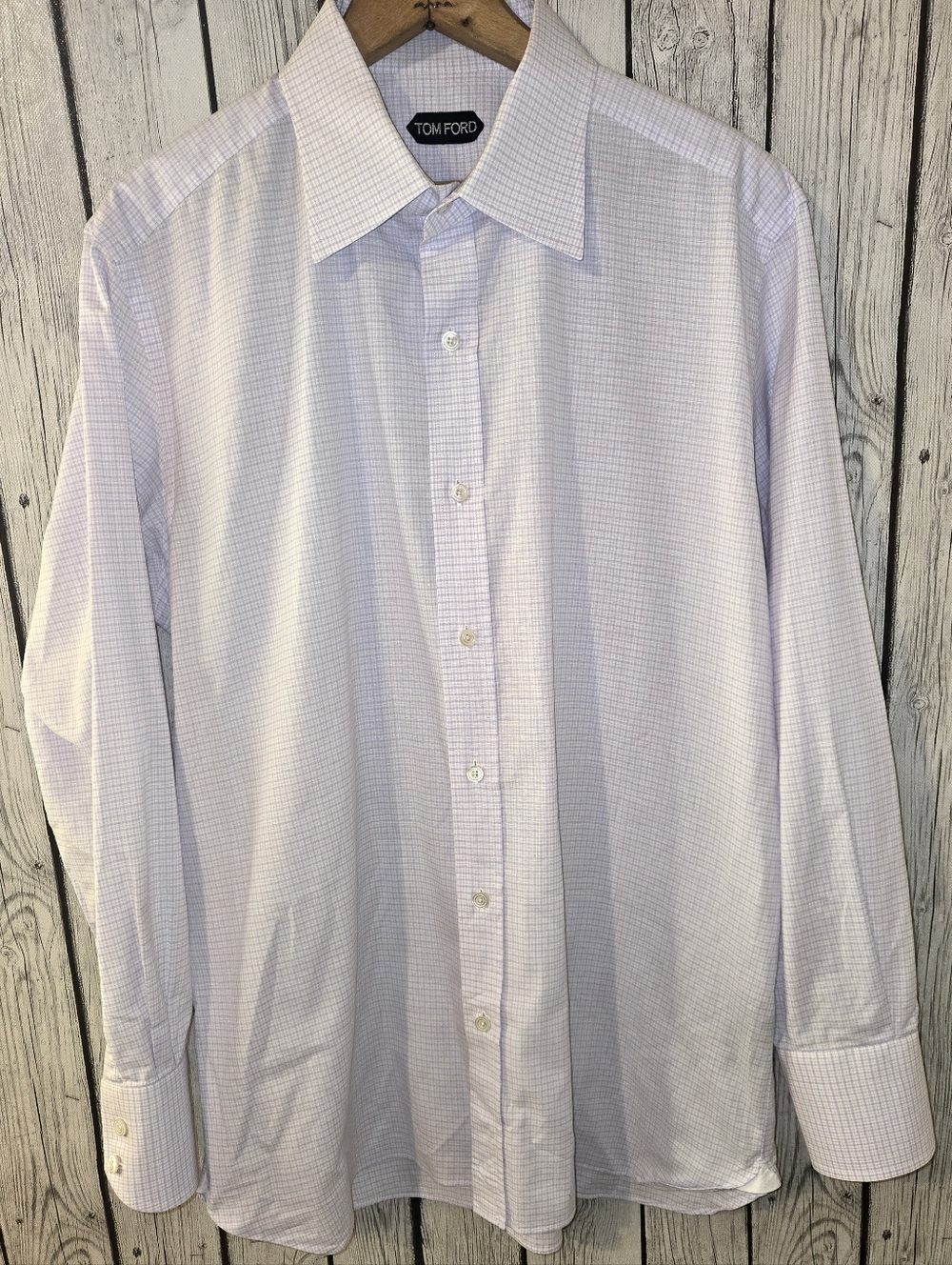 Tom Ford Dress Shirt 43/17 Purple Check Button Down 100% Cotton Luxury Mens
